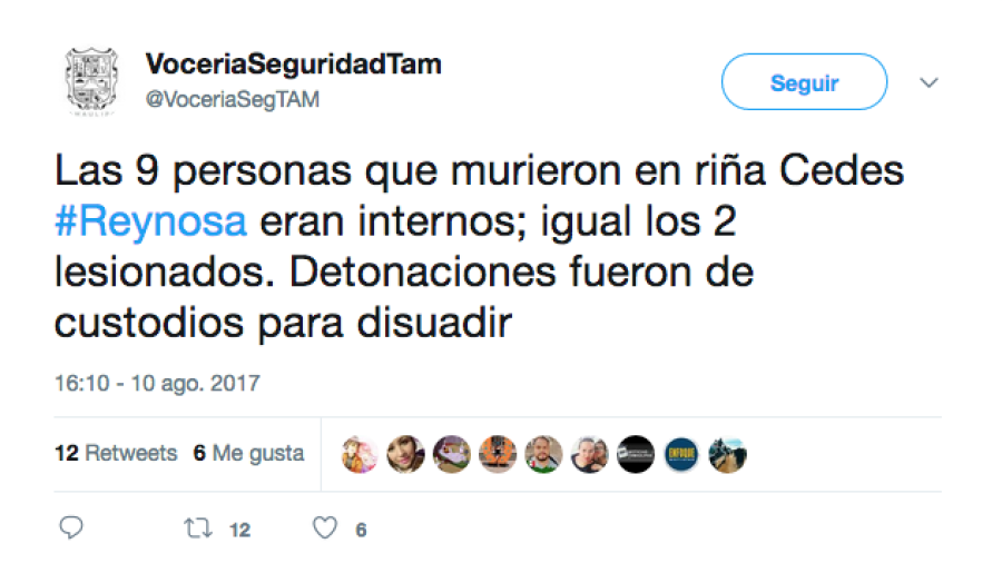 Suman 9 muertos y 7 lesionados por riña en Penal de Reynosa