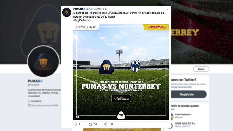 Adelantan encuentro entre Pumas y Rayados en Copa MX
