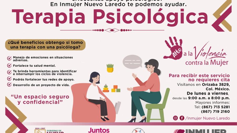 Ofrece INMUJER terapia psicológica para fortalecer y proteger a las mujeres