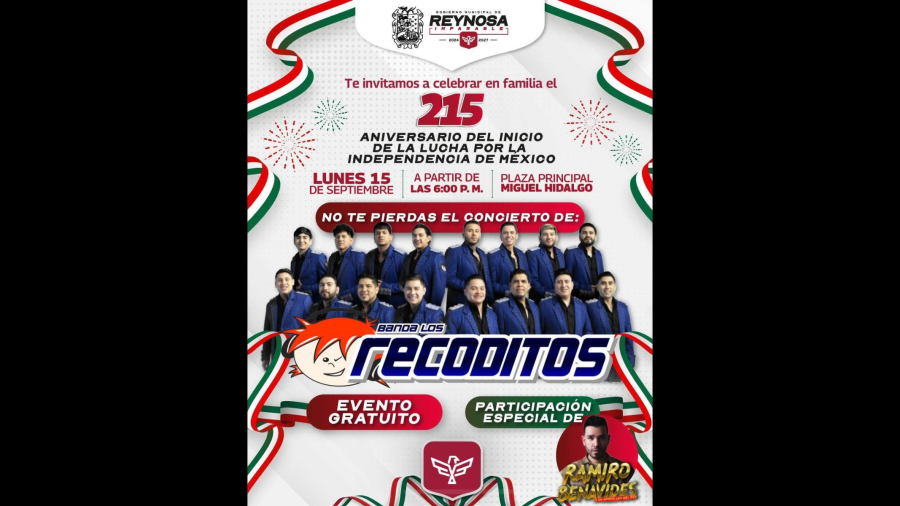 Alegrarán Los Recoditos la noche del 15 de septiembre en Reynosa