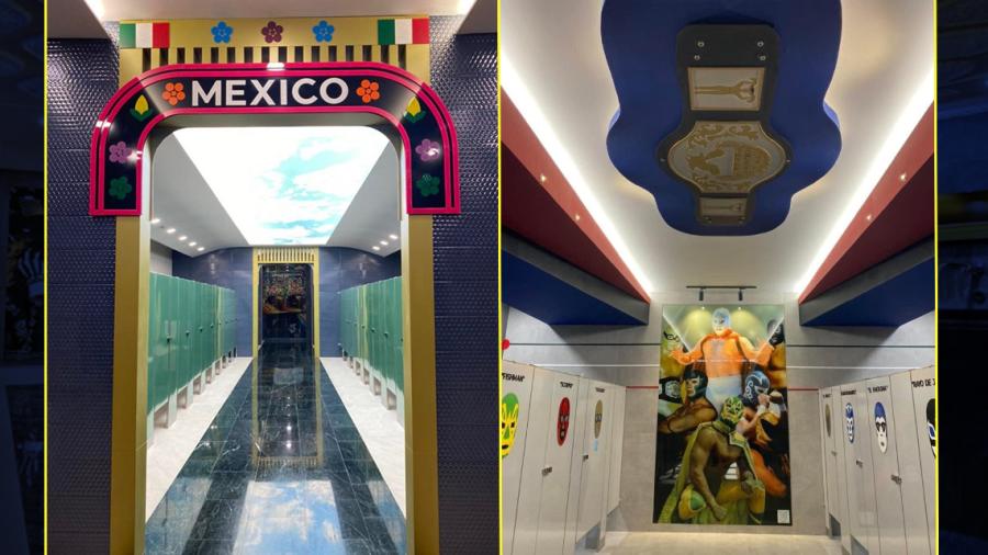 Lucha Libre y Xochimilco son plasmados en la decoración de los baños de AIFA