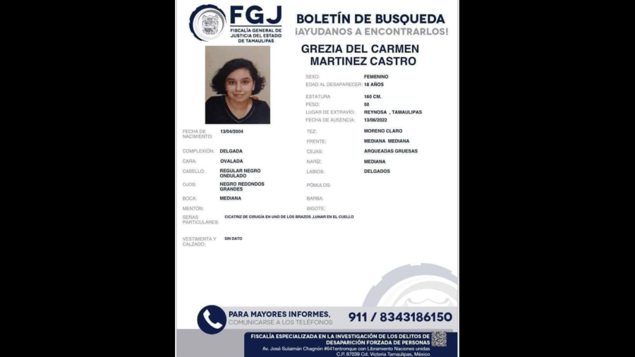 Solicita FGJ apoyo para localizar a mujer desaparecida en la ciudad de Reynosa