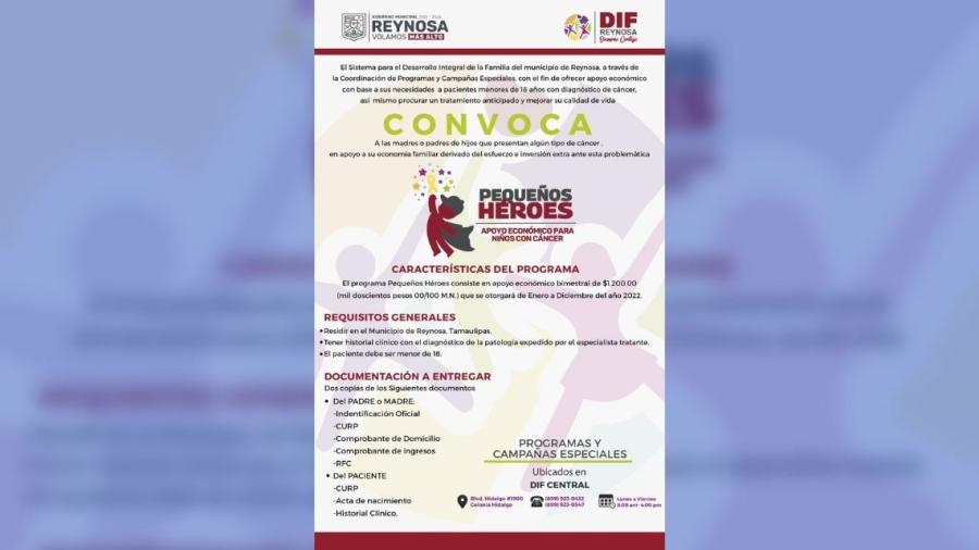 Convoca DIF Reynosa a registrarse al programa Pequeños Héroes