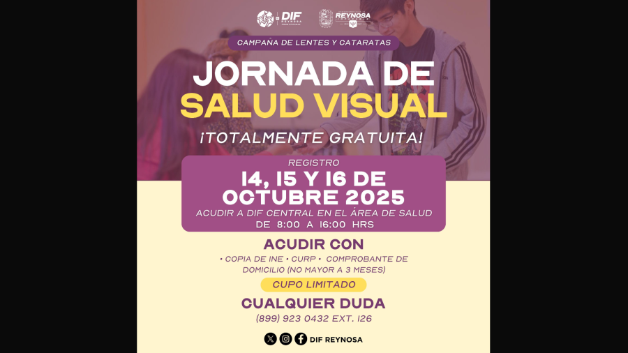Invita DIF-Reynosa a registrarse a Jornada de Salud Visual para apoyar a la población con problemas de la vista