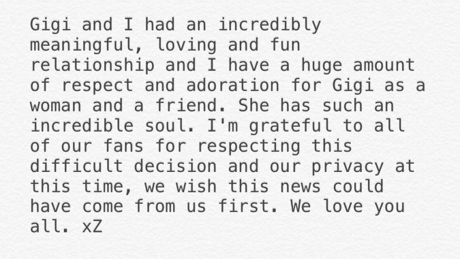 Gigi Hadid y Zayn Malik anuncian su ruptura