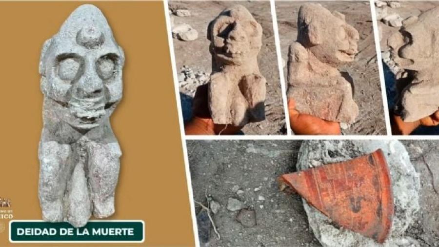 INAH encuentra una escultura que representa una deidad de la muerte