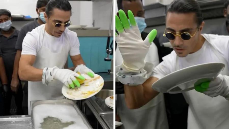 El extravagante chef turco 'Salt Bae' enseña a su personal a lavar los platos