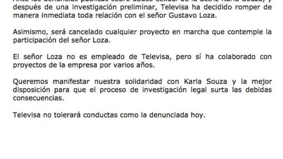 Televisa rompe relación con Gustavo Loza, presunto violador de Karla Souza
