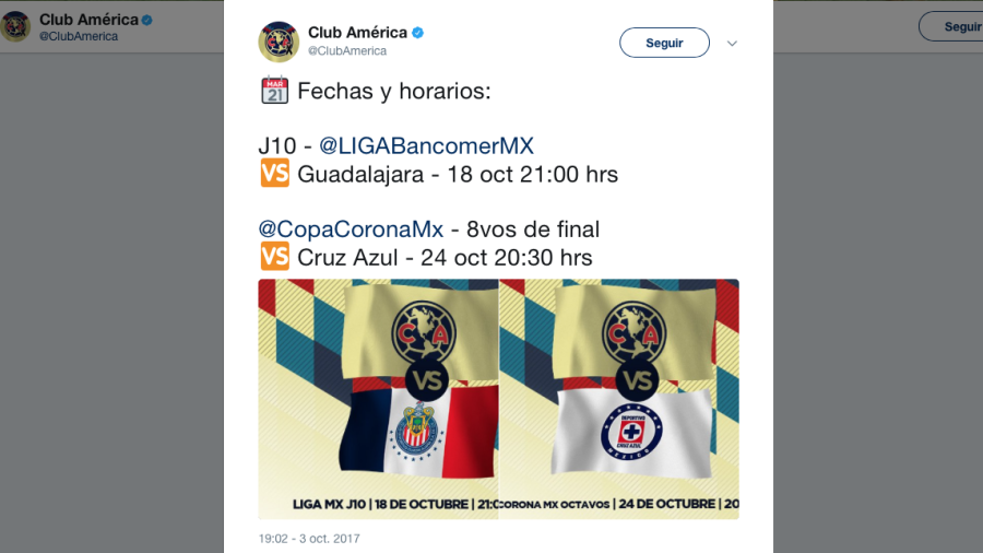 América define fechas y horarios para clásico nacional y Copa MX