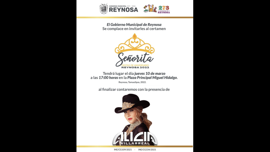 Celebra Gobierno de Reynosa, certamen "Señorita Fiestas de Aniversario 2022"