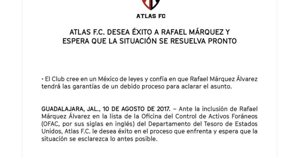 Rafa Márquez se separará de Atlas durante proceso legal