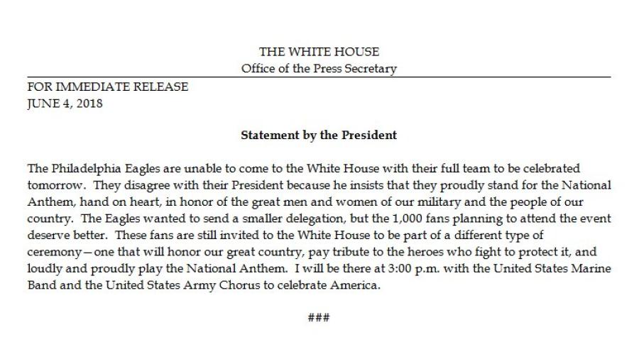 Trump cancela visita de los campeones del Super Bowl a la Casa Blanca