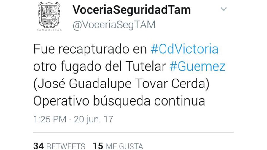 Capturan a otro menor del tutelar de Güémez