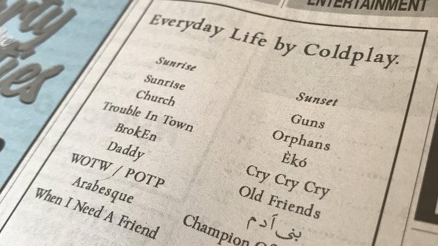 Coldplay anuncia el nombre de sus canciones en periódicos de todo el mundo