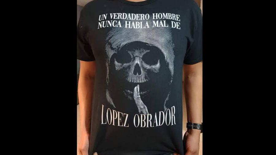 Morena causa polémica en redes de playera de la Santa Muerte y leyenda de AMLO