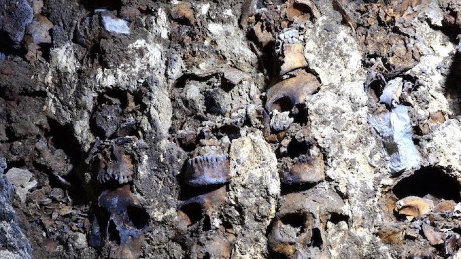 Encuentran 119 cráneos en altar dedicado a Huitzilopochtli 