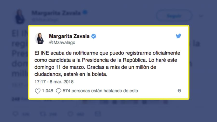 INE anuncia a Margarita Zavala, que puede registrarse como candidata presidencial