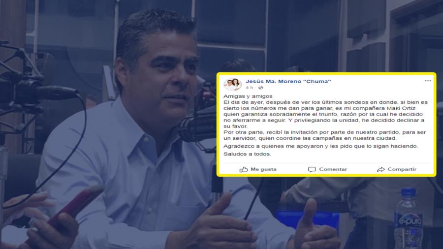 Jesús Ma. Moreno "Chuma" declina a favor de Maki Ortiz 