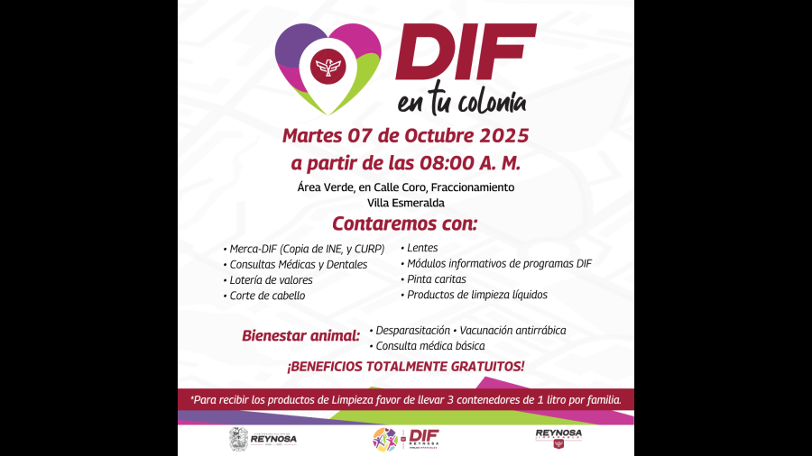 Acercará DIF-Reynosa servicios gratuitos al fraccionamiento Villa Esmeralda