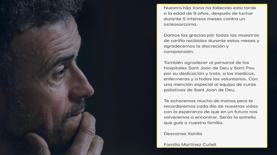 Luis Enrique anuncia la muerte de su hija