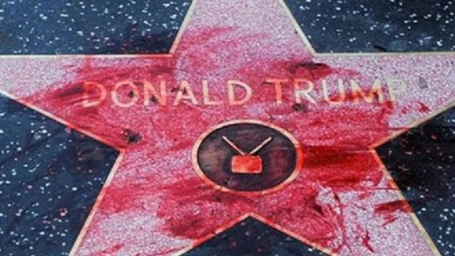 Pintan de rojo la estrella de Trump en Hollywood