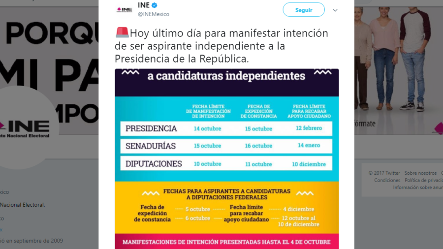 Hoy vence el plazo para registro de candidatos independientes