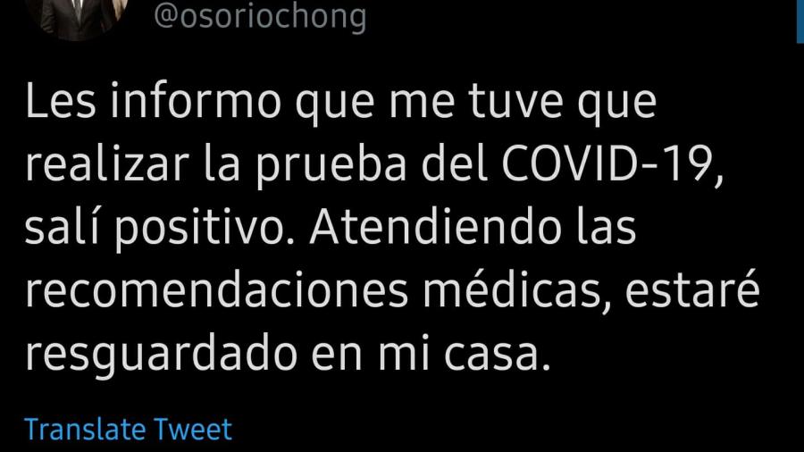Osorio Chong da positivo a COVID-19