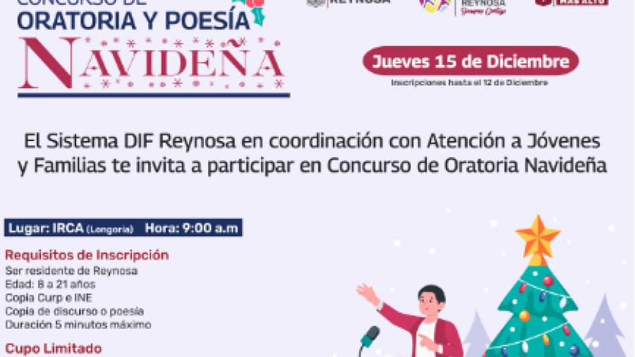 Invita DIF Reynosa a Concurso de Poesía y Oratoria Navideña