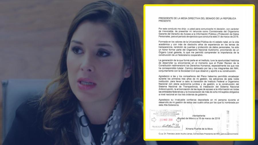 Renuncia Ximena Puente a comisión del INAI