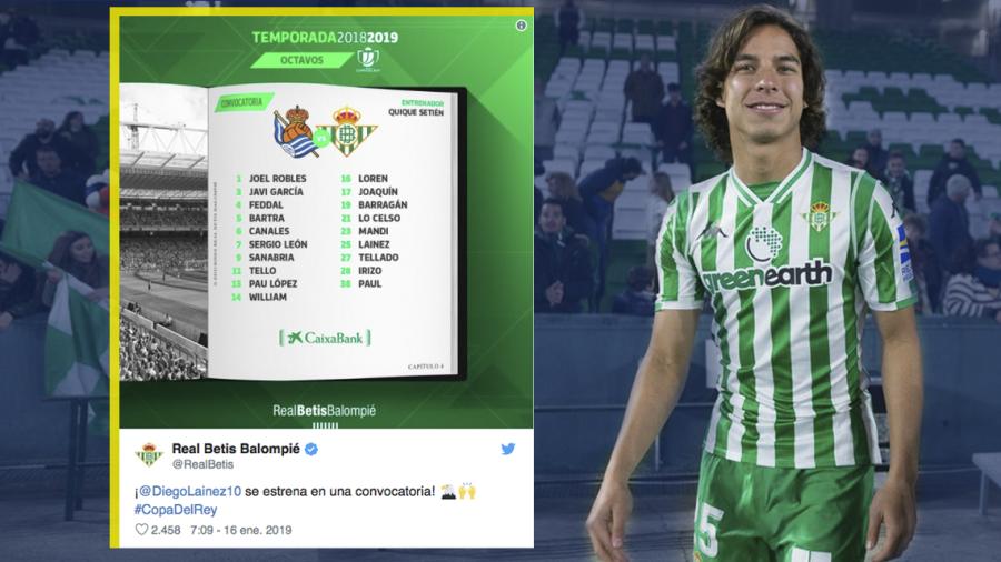  Diego Lainez, convocado por el Betis para el partido de Copa del Rey