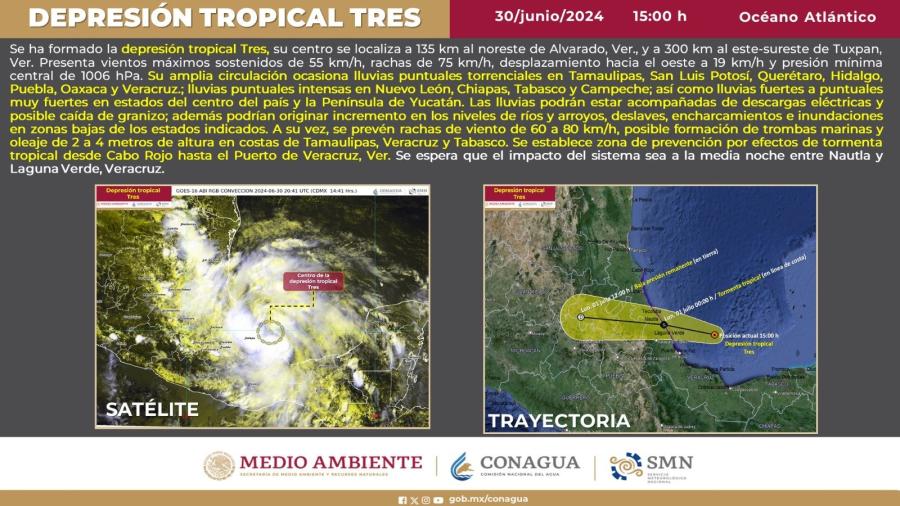 Depresión tropical Tres podría intensificarse a Tormenta