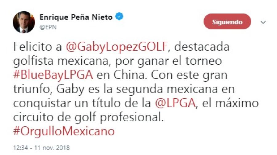 EPN felicita a Gaby López por su triunfo en China