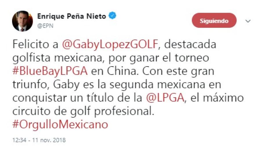 EPN felicita a Gaby L&oacute;pez por su triunfo en China