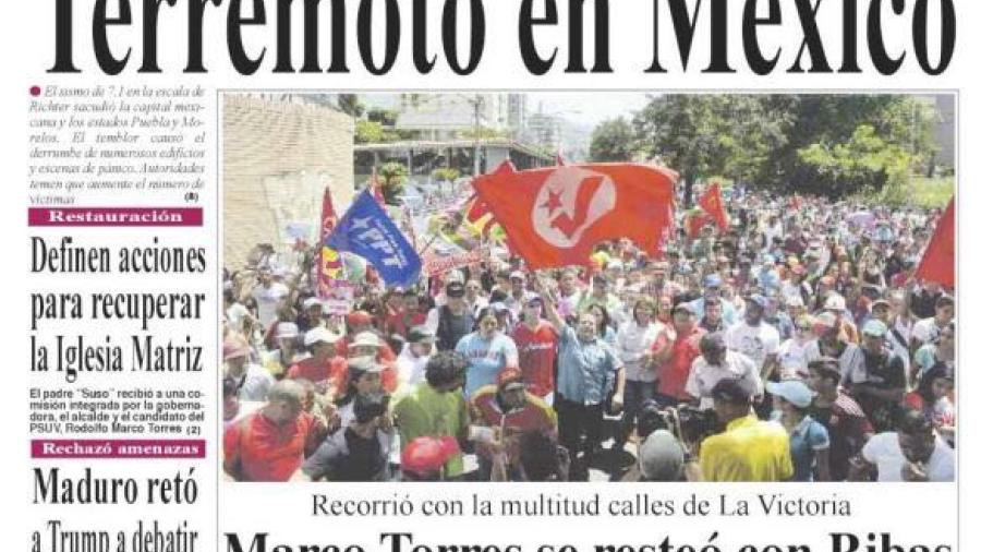 Sismo de México en portadas internacionales