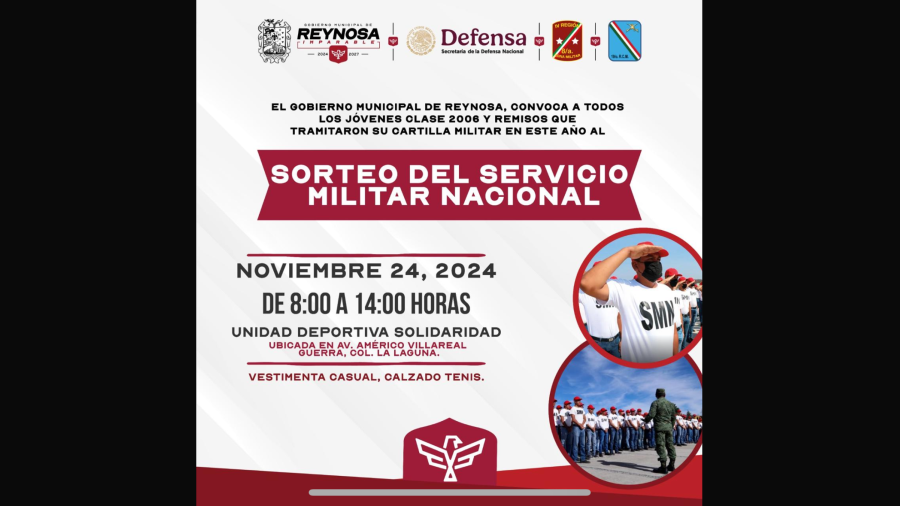 Invita Gobierno de Reynosa a Sorteo de Conscriptos del Servicio Militar Nacional