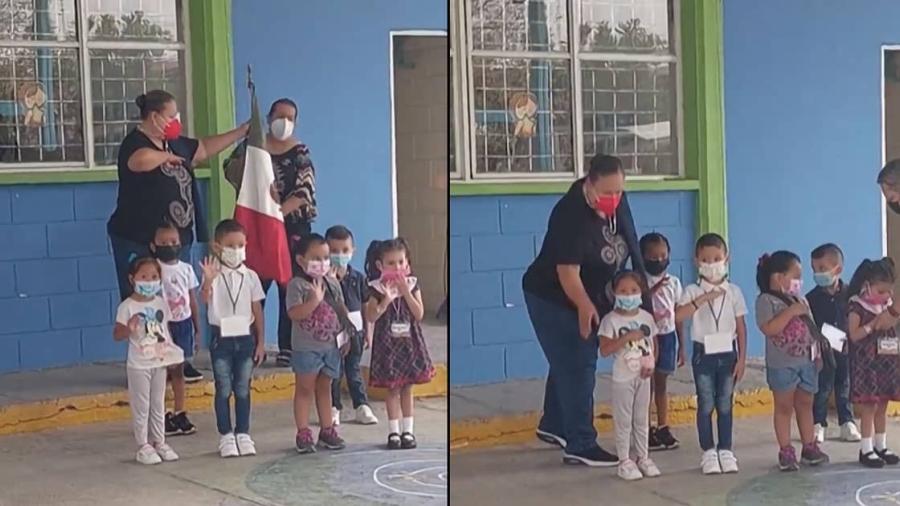 ¡Ternuritas! Niños de kínder confunden saludo a la bandera