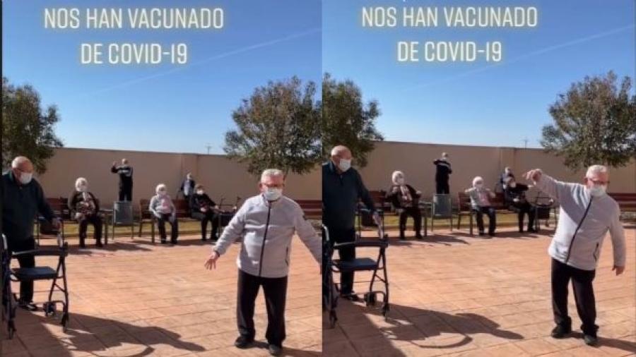 Abuelitos celebran con baile vacunación contra Covid-19