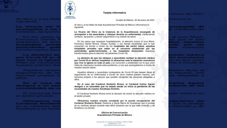 Arquidiócesis Primada de México da su postura sobre el caso del Cardenal Norberto Rivera 