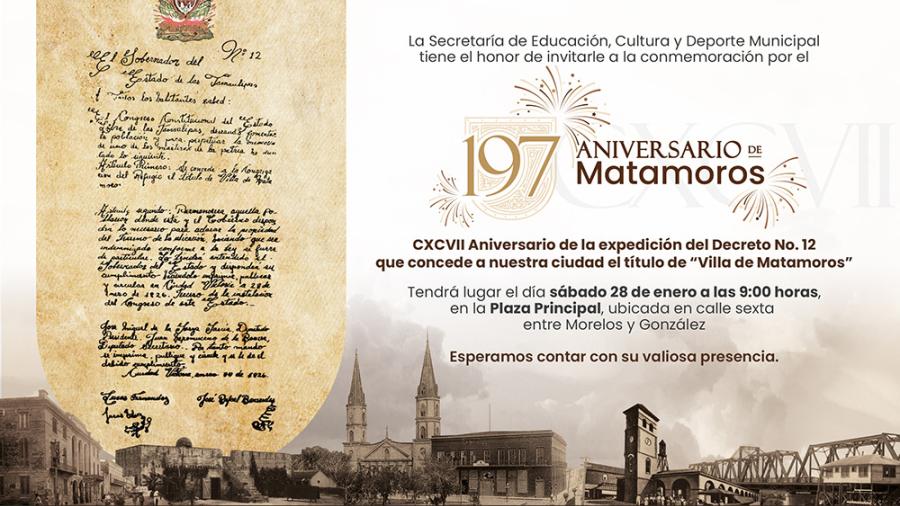 Conmemorarán 197 Aniversario de Matamoros con ceremonia cívica y presentación de Tenores 