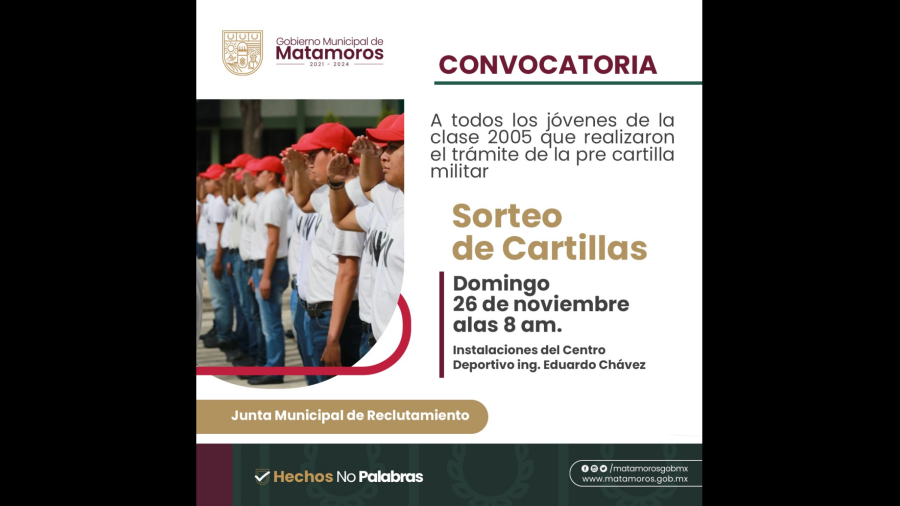 Convocan a conscriptos de Clase 2005 y remisos, a sorteo del Servicio Militar Nacional a realizarse el 26 de Noviembre