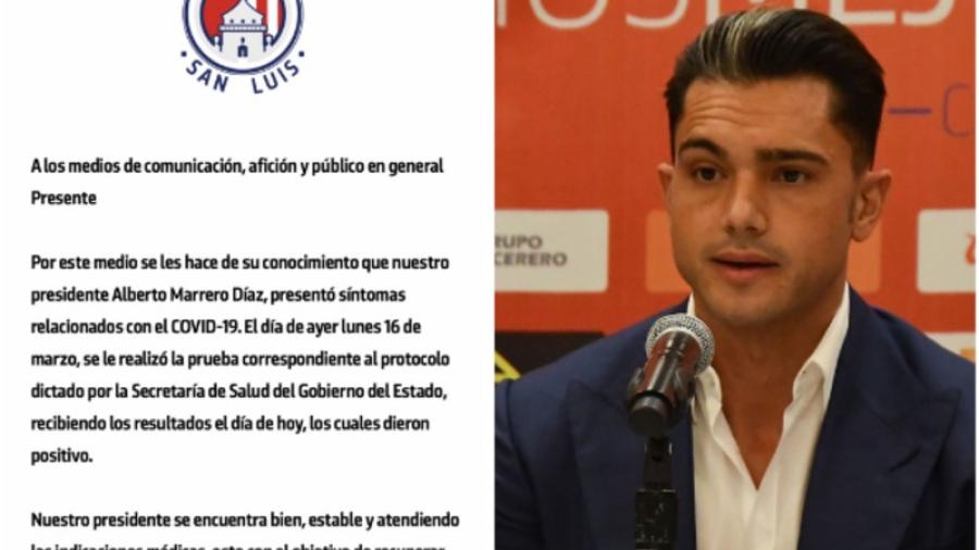 Presidente del Atletico de San Luis da positivo a Covid-19 