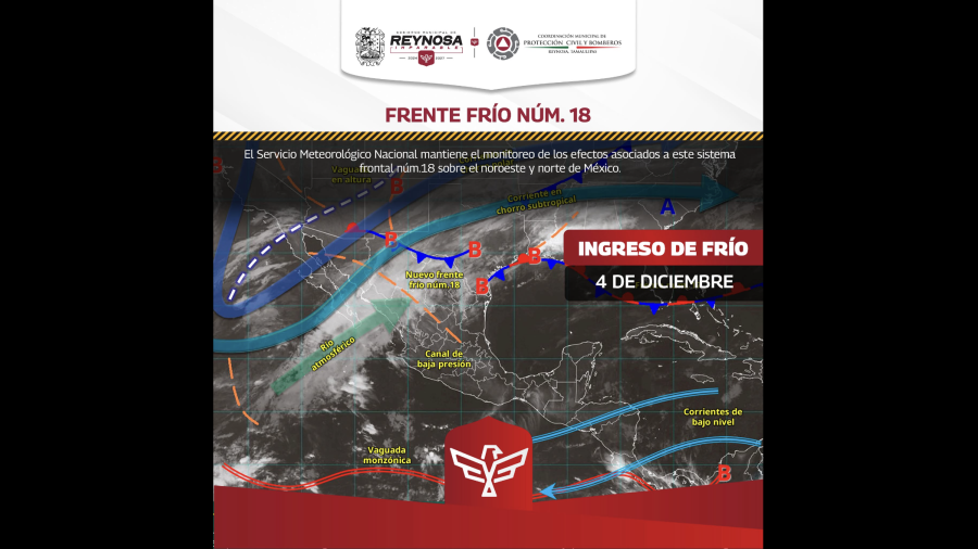 PCyB Reynosa alerta por frente frío 18 y llama a extremar precauciones