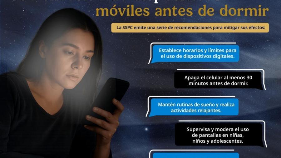 SSPC alerta sobre riesgos del uso excesivo de dispositivos antes de dormir