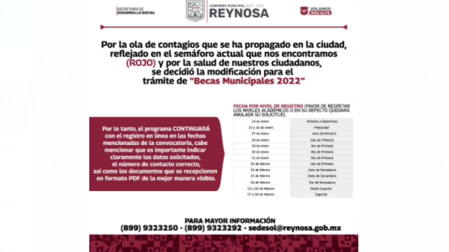 Tramitará Gobierno de Reynosa Becas Municipales de manera virtual