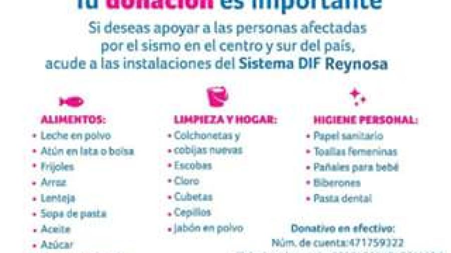 Activa DIF Tam centro de acopio para apoyar a damnificados 