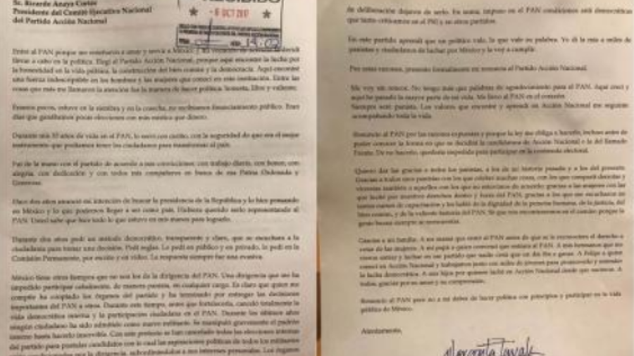 Equipo de trabajo de Margarita Zavala entregó carta de renuncia al PAN