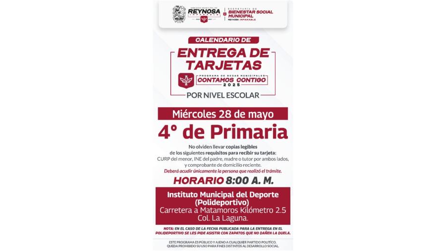 Recibirán alumnos de Cuarto Año de Primaria Beca del Gobierno de Reynosa 
