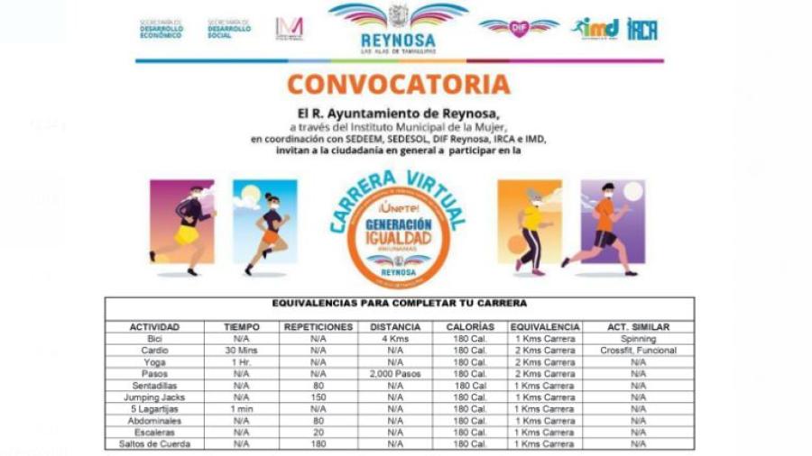 Invita Municipio a participar en Carrera Virtual "Generación Igualdad"