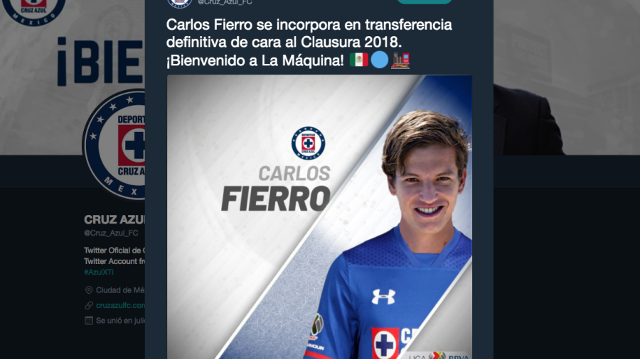 Carlos Fierro nuevo jugador del Cruz Azul