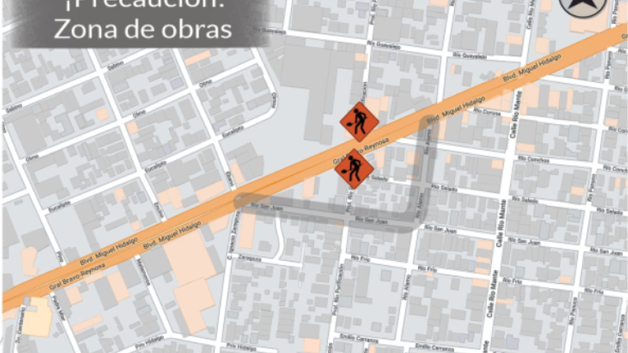Por obras de reparación, zona del Bulevar Hidalgo con Rodolfo Garza Cantú permanecerá cerrado a la circulación